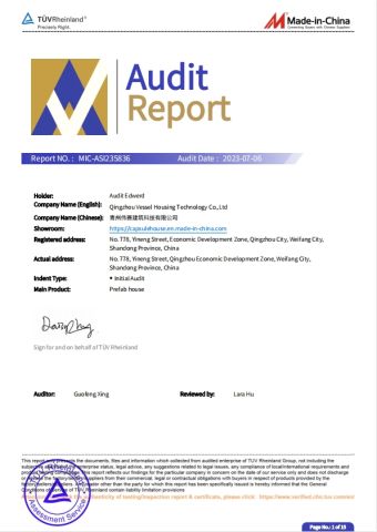 Audit Report certificate from Qingzhou Vessel Housing Technology Co., Ltd.