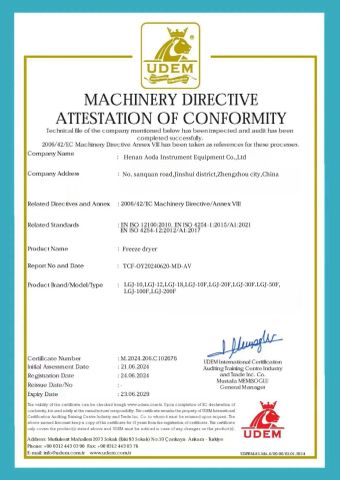 CE certificate from Henan Aoda Instrument Equipment Co.,Ltd