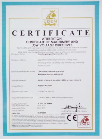 CE certificate from Shandong Longze Machinery Co., Ltd.