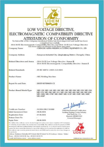 CE Certificate certificate of Chengdu Alpha Welding & Cutting Equipment Co., Ltd. – certificate photo, supplier certificates section