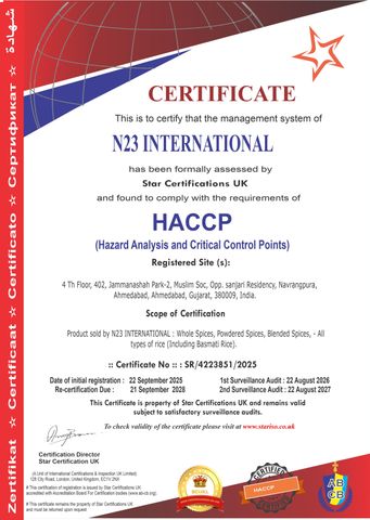 HACCP certificate of N23 International – certificate photo, supplier certificates section