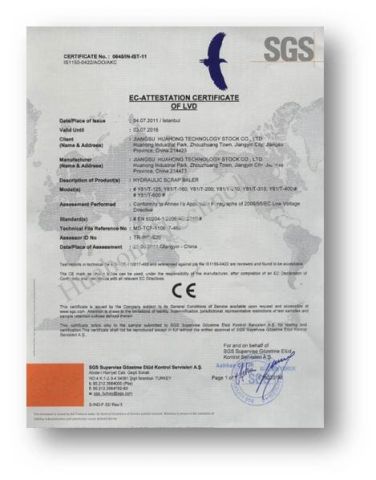CE certificate from Jiangsu Huahong Technology Stock Co., Ltd.