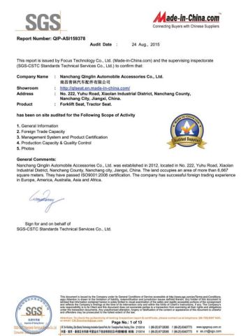 SGS certificate from Nanchang Qinglin Automobile Accessories Co., Ltd.