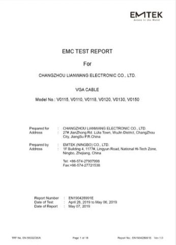 EMC VGA certificate from Changzhou Hao Lan Import & Export Trading Co., LTD.