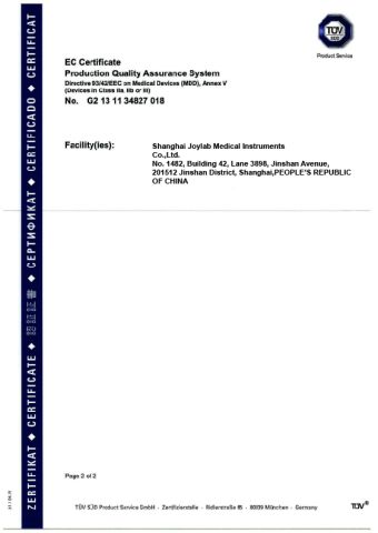 CE TUV certificate of Shanghai Joylab Medical Instruments Co., Ltd. – certificate photo, supplier certificates section