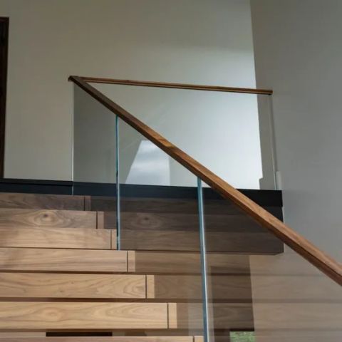 Walnut Custom Railing Indoor Walnut Floating Stairs with Glass Railing and Walnut Handrail ...