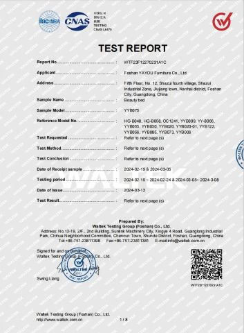 TEST REPORT certificate from Foshan Yayou Furniture Co., Ltd.