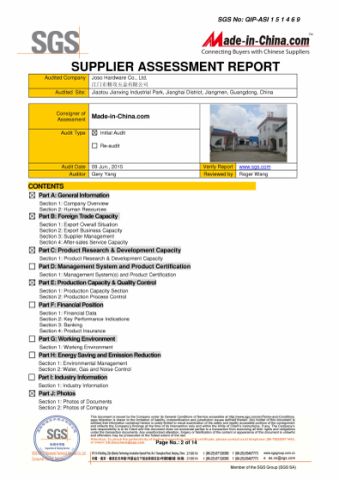 SGS report certificate from JOSO CORPORATION