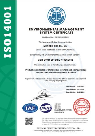 ISO 14001 certificate from Menred Ess Co., Ltd.