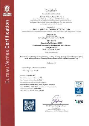 EU Ecolabel certificate from Hanafish
