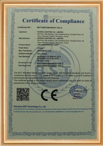 CE-LED Underwater light certificate from Shenzhen Huaxia Lighting Co., Limited