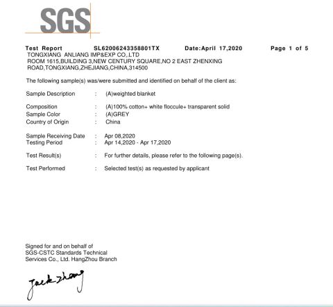 SGS Test Report Page1 certificate from Tongxiang Anliang Import and Export Co., Ltd