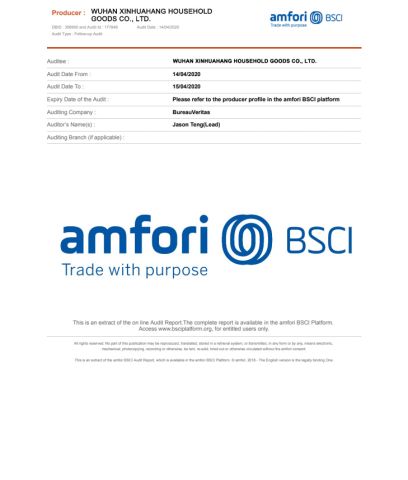 BSCI Certificate certificate from Wuhan Xinhuahang Household Goods Co., Ltd.