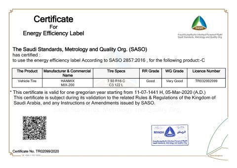 SASO certificate of HANMIX INTERNATIONAL CO., LTD. – certificate photo, supplier certificates section