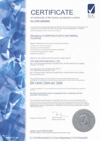 CE certificate of VTC INDUSTRY (WUXI) CO., LTD. – certificate photo, supplier certificates section