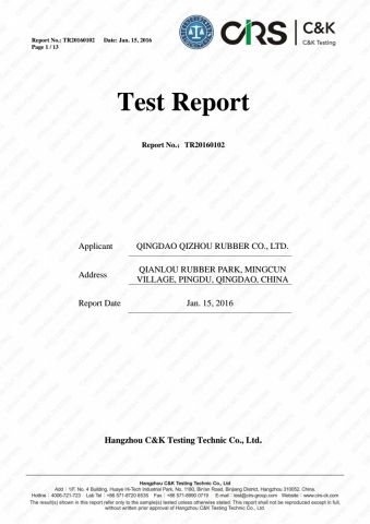 REACH certificate from Qingdao Qizhou Rubber Co., Ltd.