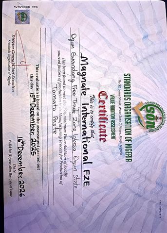 Value Addition Assessment Certificate certificate from MAGNATE INTERNATIONAL FZE