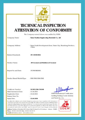 CE certificate certificate from Taian Nuolian Engineering Materials Co., Ltd.