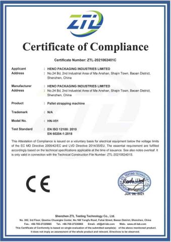 CE Certificate certificate from HENO PACKAGING INDUSTRIES LIMITED