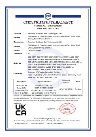 UKCA certificate from Shenzhen Best Sonic Bath Technology Co., Ltd.