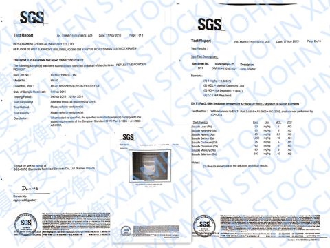 SGS TEST REPORT of REFLECTIVE POWDER PIGMENT certificate from Xiamen Onhave Industrial Co., Ltd.