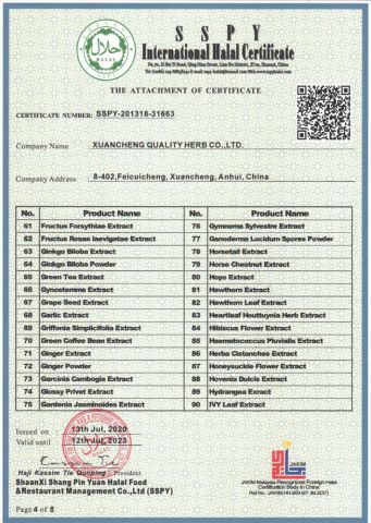 Halal Certificate 4 certificate from Xuancheng Quality Herb Co., Ltd.