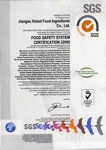 FSSC22000 Certificate certificate from Jiangsu Kolod Food Ingredients Co., Ltd.