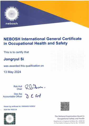 NEBOSH International General Certificate in Occupational Health and Safety certificate from Route One Global Co,. Ltd.