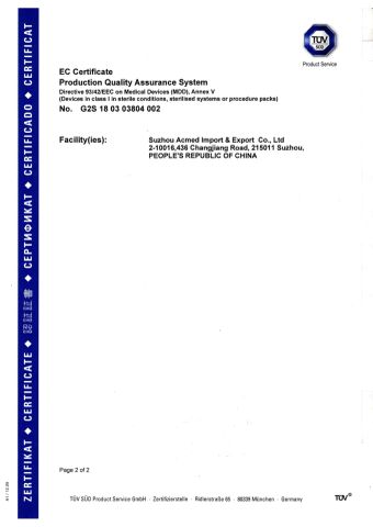 CE Certificate G2S Page2 certificate from Suzhou Acmed Import & Export Co., Ltd.