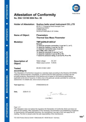 TMF CE certificate from Suzhou Beite Smart Instrument Co., Ltd