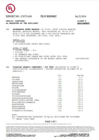 VOC test report certificate from Dongguan Joy Sports Co., Ltd.