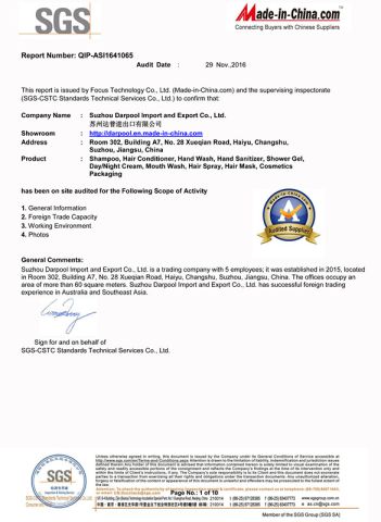 SGS Certificate certificate from Suzhou Darpool Import and Export Co., Ltd.
