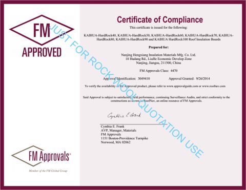 FM certificate certificate from Nanjing Hairui Heat Preservation Material Limited Liability Company