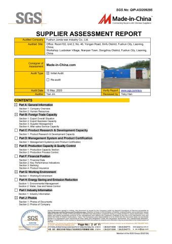 SGS certificate from Fushun Junda Wax Industry Co., Ltd.