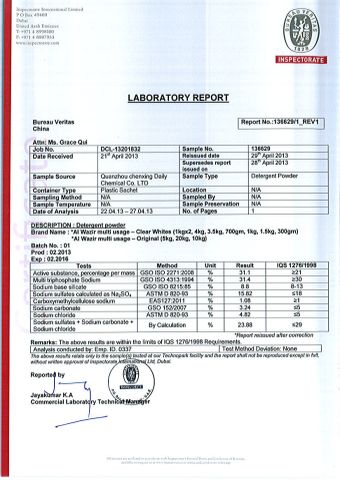 BV INSPECTORATE certificate from Quanzhou Chenxing Daily Chemical Co., Ltd.