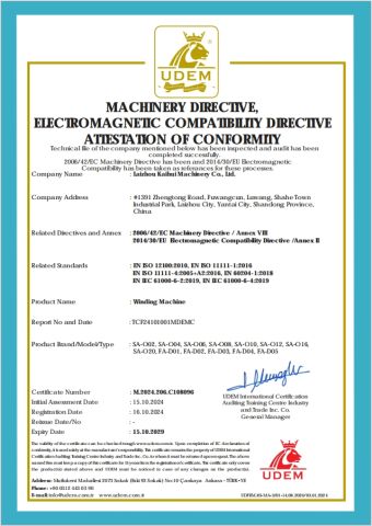 Certificates certificate from Laizhou Kaihui Machinery Co., Ltd.