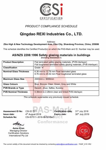 CSI certificate from QINGDAO REXI INDUSTRIES CO., LTD.