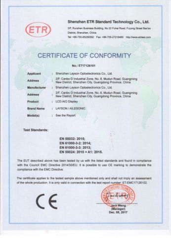 CE certificate from Shenzhen Layson Optoelectronics Co., Ltd.