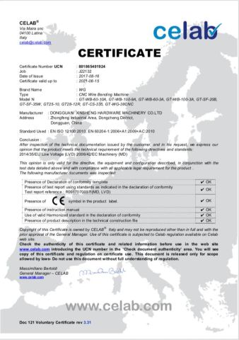 certificate certificate from Dongguan Xinsheng Hardware Machinery Co., Ltd.