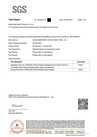 SGS certificate from Hebei Rital Metal Products Co., Ltd.