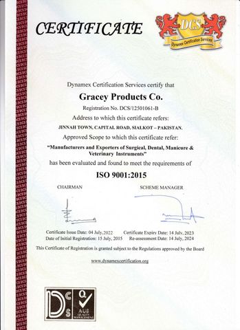 ISO certificate from Gracey Products Co