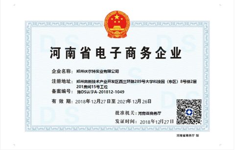 E-commerce enterprise certificate from Zhengzhou First Industry Co., Ltd.