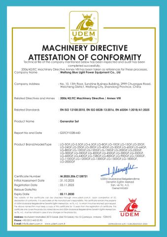 CE-Generator certificate of Weifang Blue Light Power Equipment Co., Ltd – certificate photo, supplier certificates section