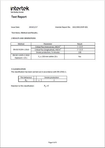 Intertek Fire resistant WPC Decking certificate of Zhejiang New Insight Wood Composite Co., Ltd – certificate photo, supplier certificates section