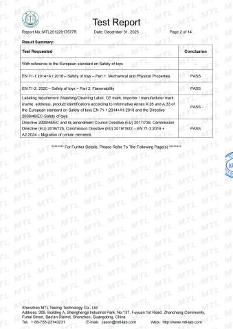 Product Inspection Report certificate from Hunan Yushi Toy Co., Ltd.