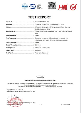 FDA certificate from Guangxi Progreen Packaging Co., Ltd.