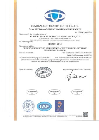 ISO9001:2015 certificate from YIWU LITIAN ELECTRICAL APPLIANCE CO., LTD.