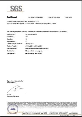 SGS ROHS certificate from Changzhou Longxiang Gas Spring Co., Ltd.
