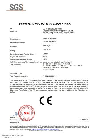 Certificates certificate of Qingdao Mox Electrical Appliance Co., Ltd – certificate photo, supplier certificates section