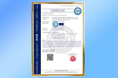 Certificate certificate from Shandong Gold Dafeng Machinery Co., Ltd.
